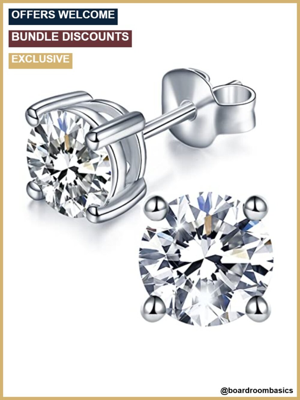 Moissanite Stud Earrings Sterling Silver 18K White Gold Plated Hypoallergenic